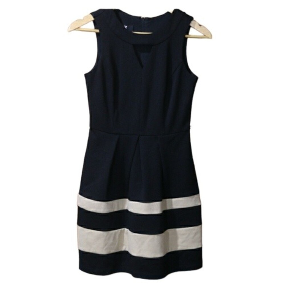IZ Byer Little Black Aline Mini Dress 1 Tan Wide Stripes
